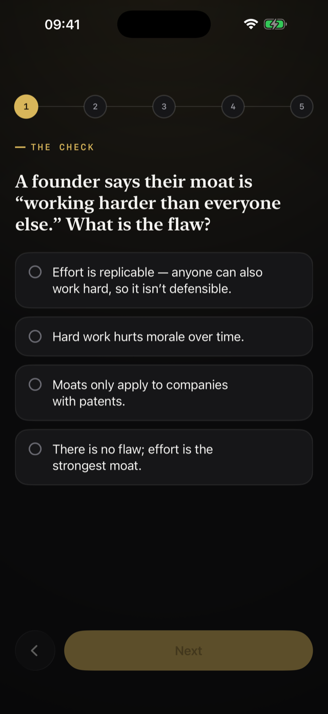 The five-question check